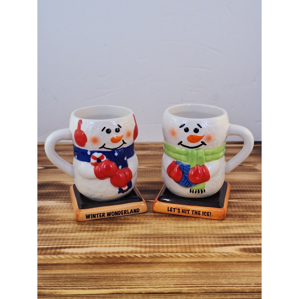 Bay Island Ceramic Snowman Coffee Mugs Hot‎ Chocolate Cups 10oz Set of 2